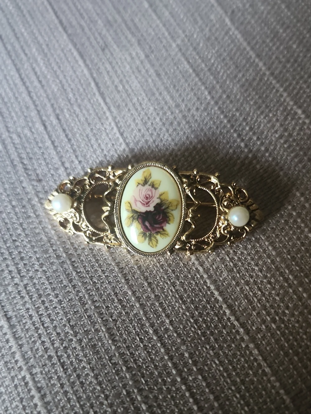 Vintage 1928 Gold Floral Bar Brooch, Preloved In Excellent Condition
